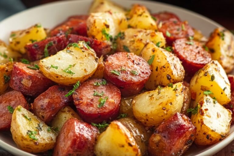 Air Fryer Potatoes and Beef Sausage featured