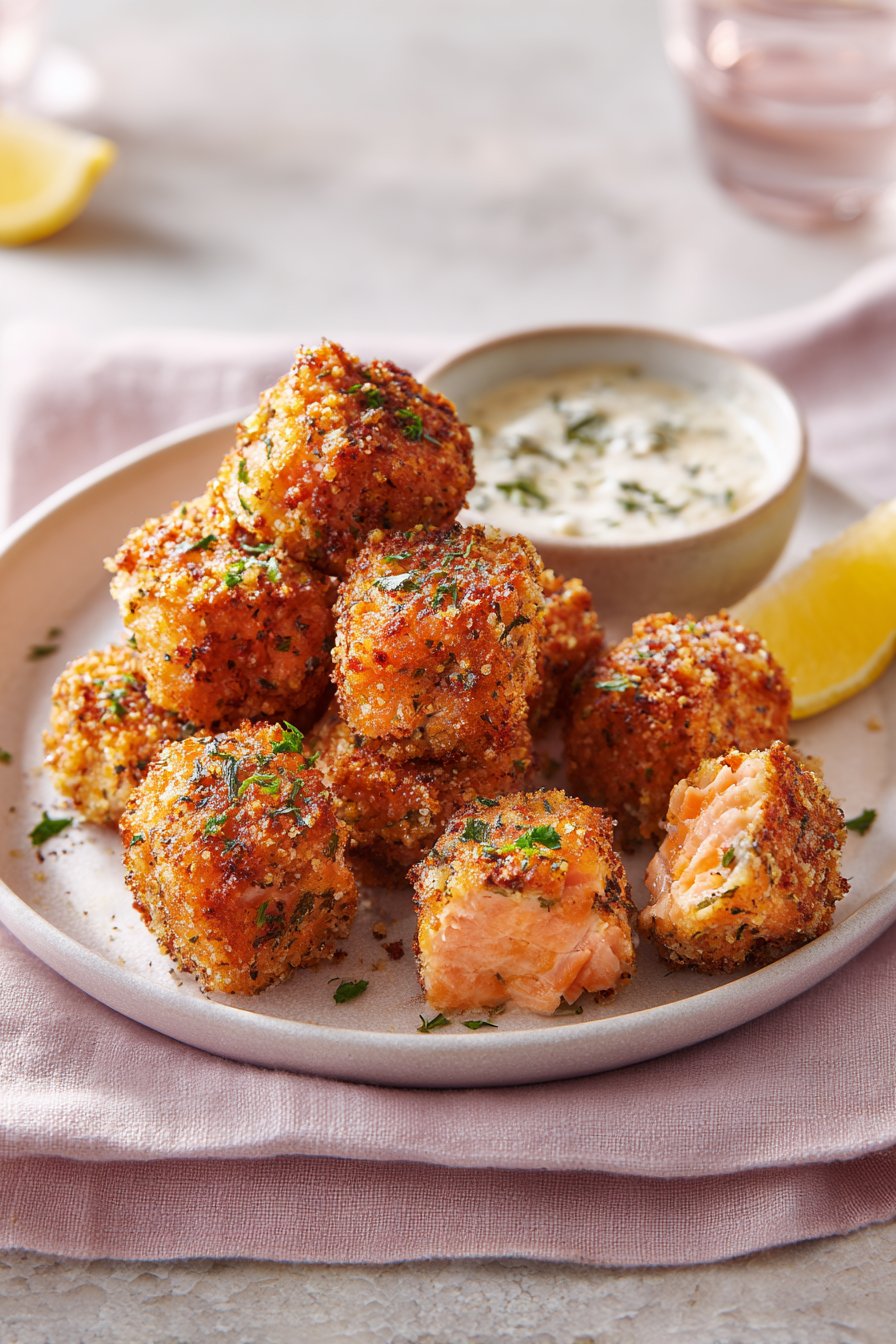 Air Fryer Salmon Bites with Bang Bang Sauce serving