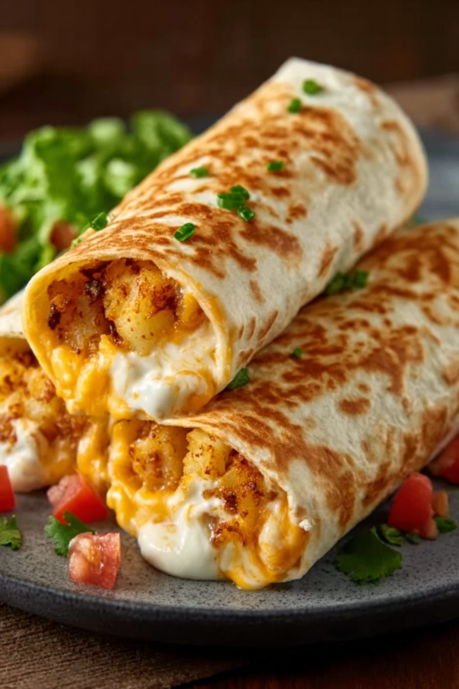 Cheesy Potato Burritos Comfort Meal serving