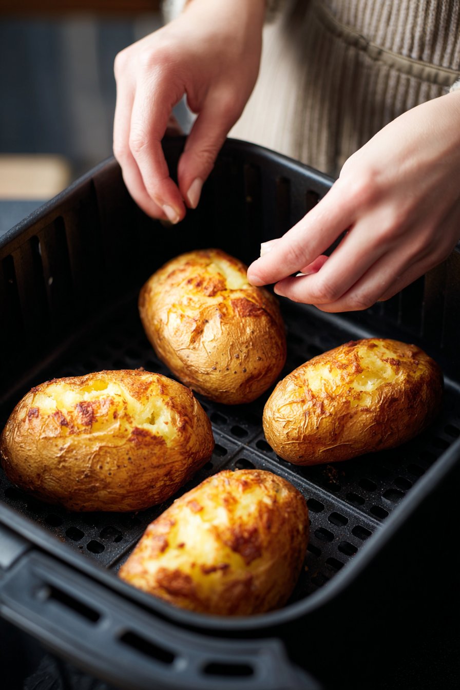 Crispy Air Fryer Baked Potatoes instructions process