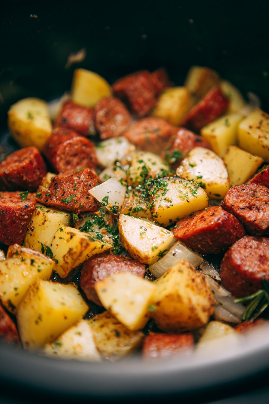 Air Fryer Potatoes and Beef Sausage instructions process