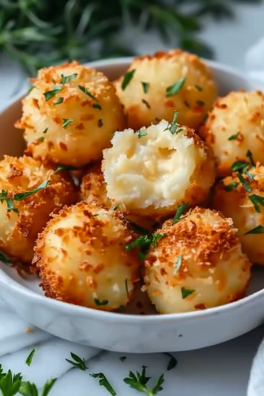 Air Fryer Cheesy Mashed Potato Balls serving