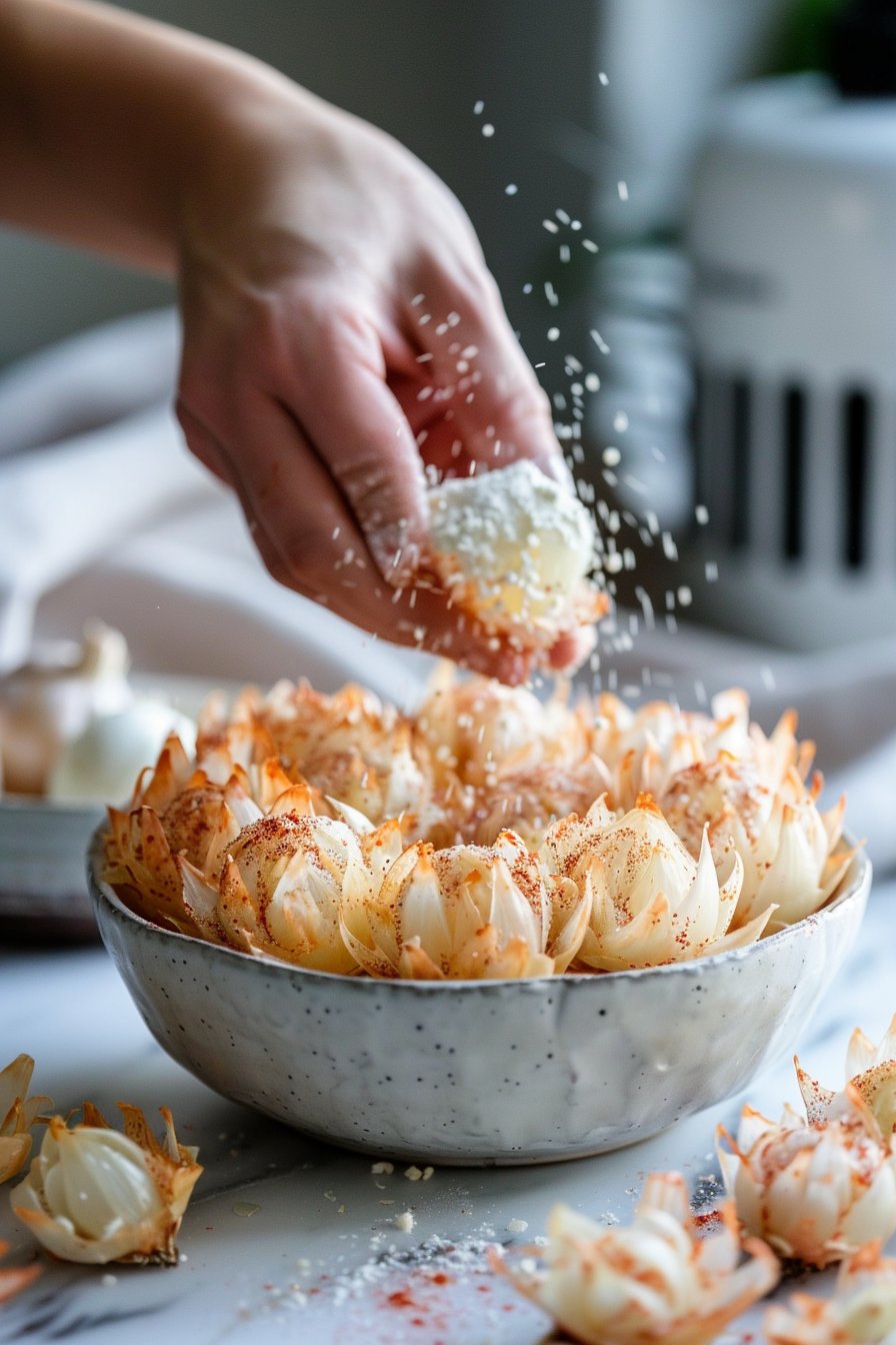 Air Fryer Crispy Mini Blooming Onions for Guilt-Free Snacking process image