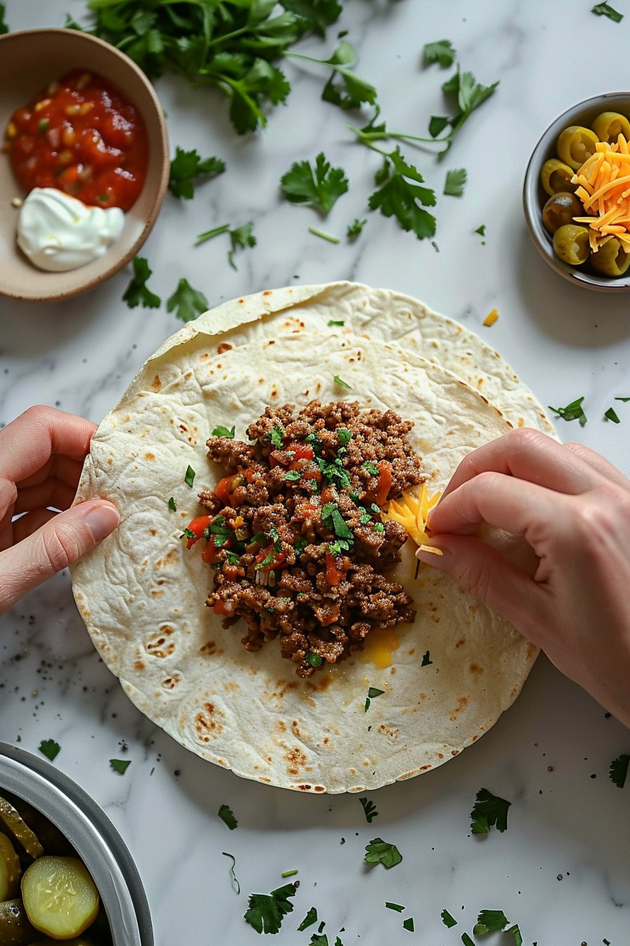 Easy Air Fryer Cheeseburger Wraps process image