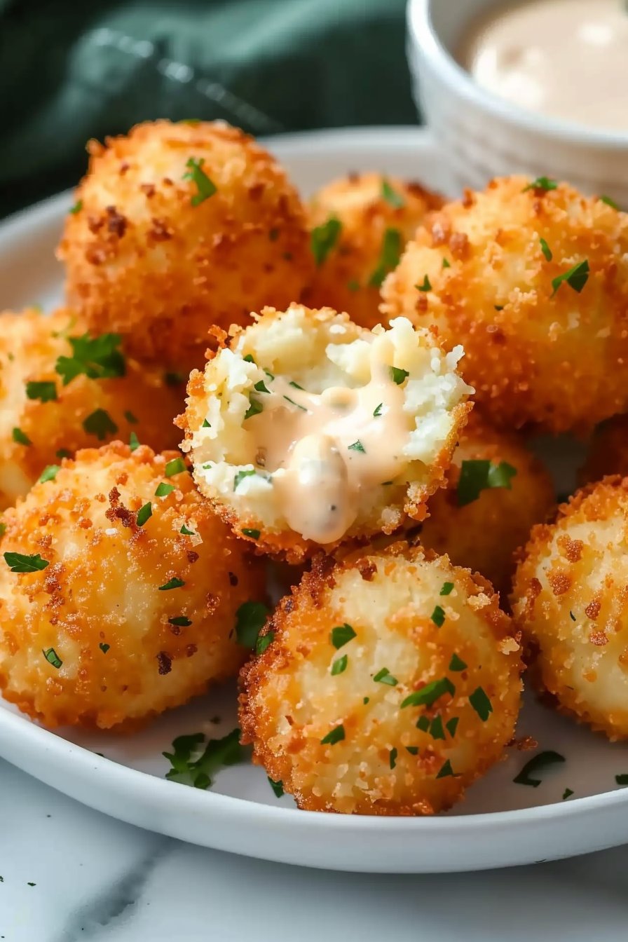Air Fryer Cheesy Mashed Potato Balls serving image