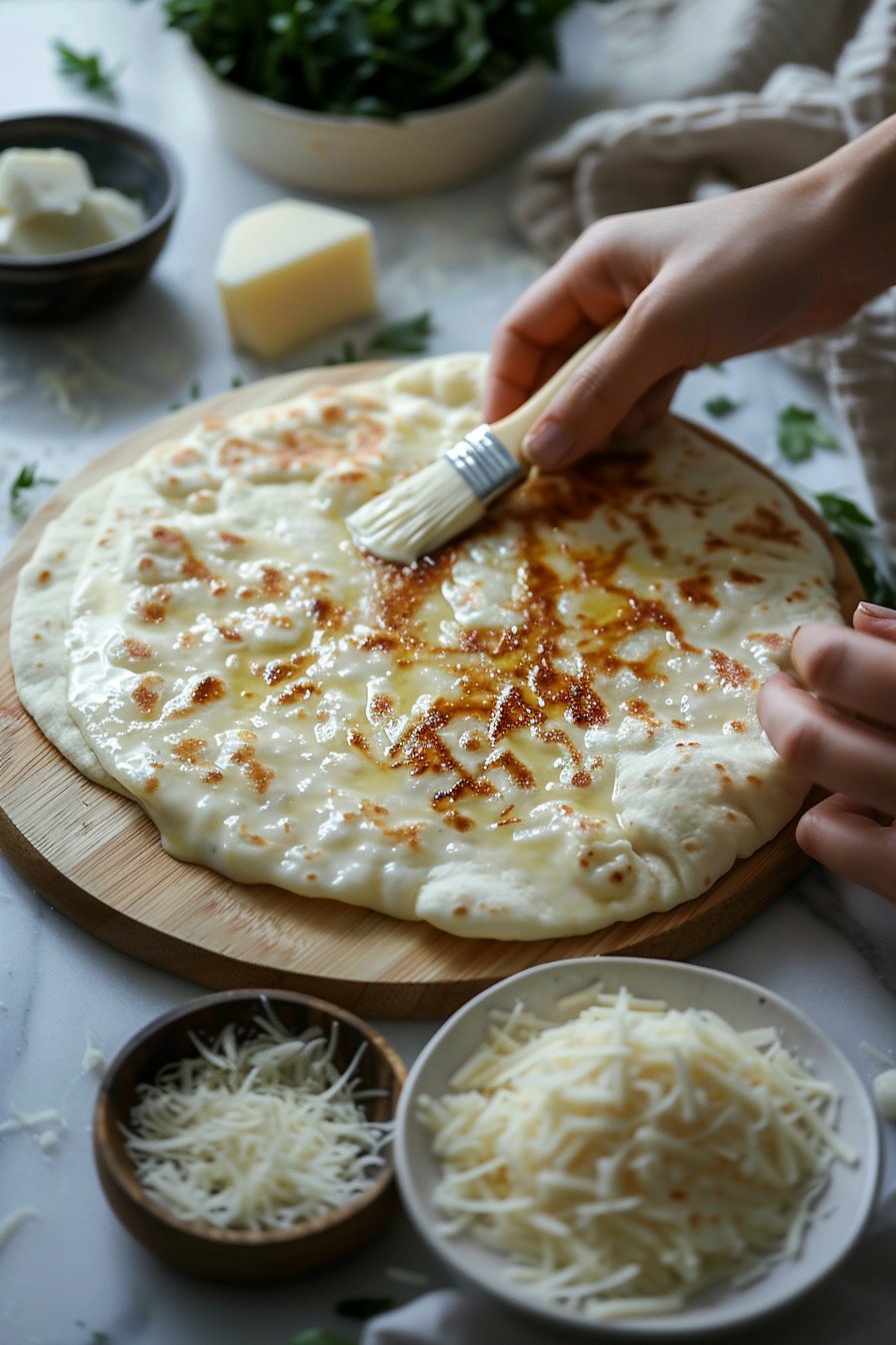 Air Fryer Cheesy Tortilla Garlic Bread instructions process