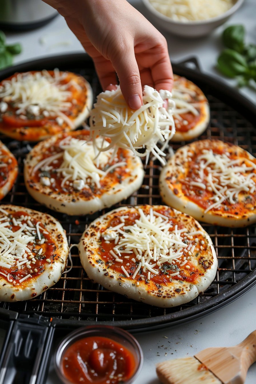 Air Fryer Bagel Pizzas process image
