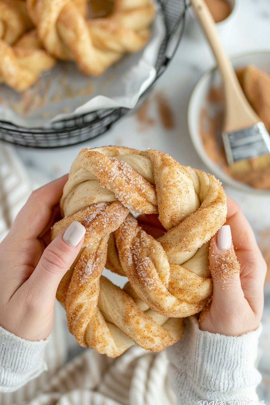 Air Fryer Cinnamon Sugar Twists With Cream Cheese Dip process image