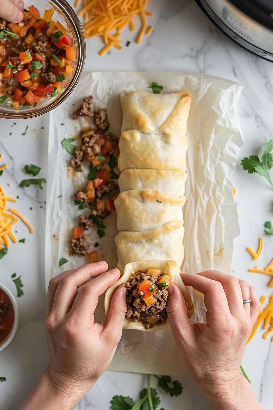 Air Fryer Cheesy Taco Bombs process image