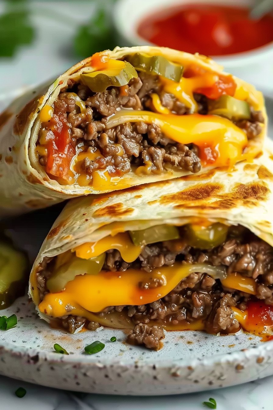 Easy Air Fryer Cheeseburger Wraps serving image
