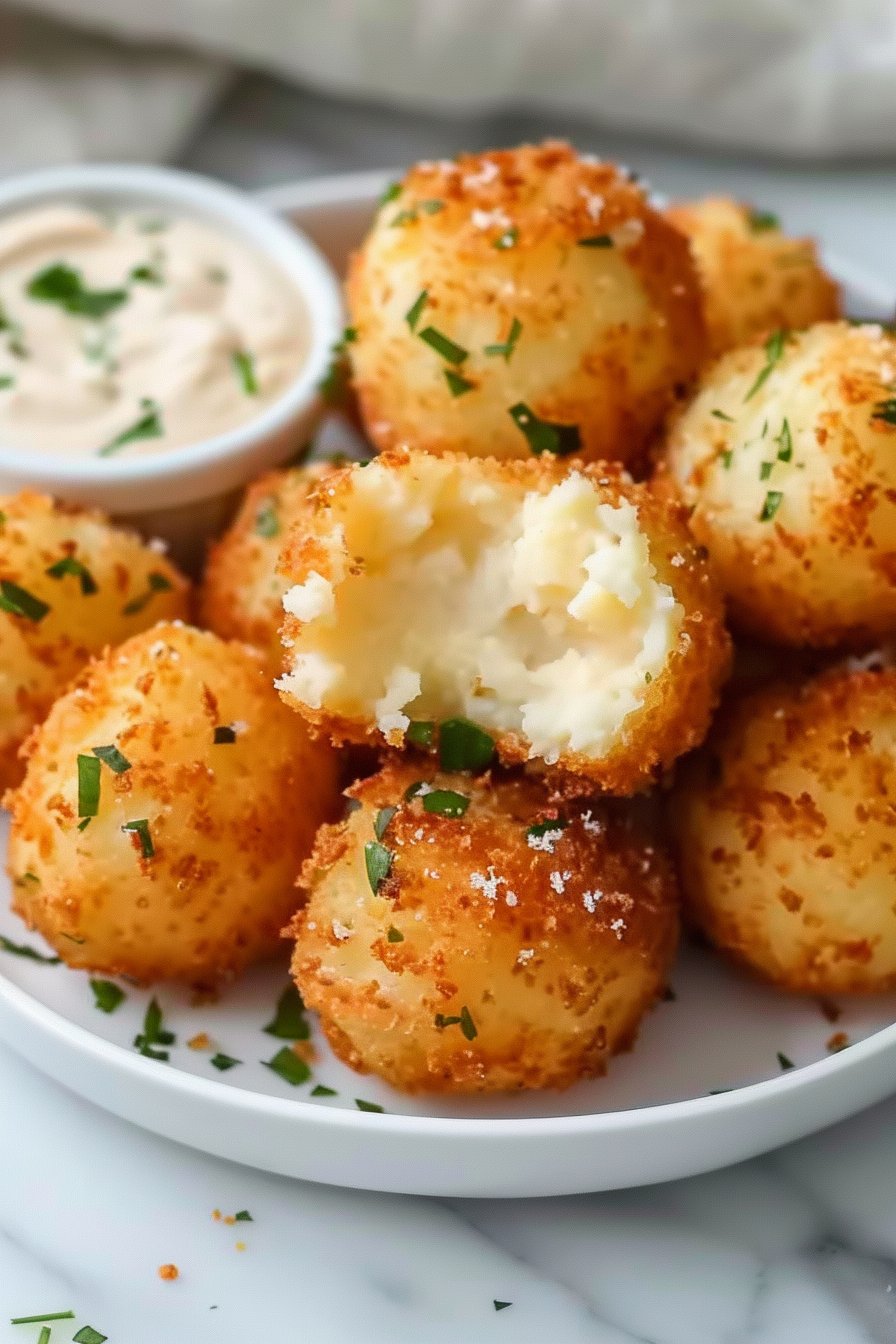 Air Fryer Cheesy Mashed Potato Balls serving image