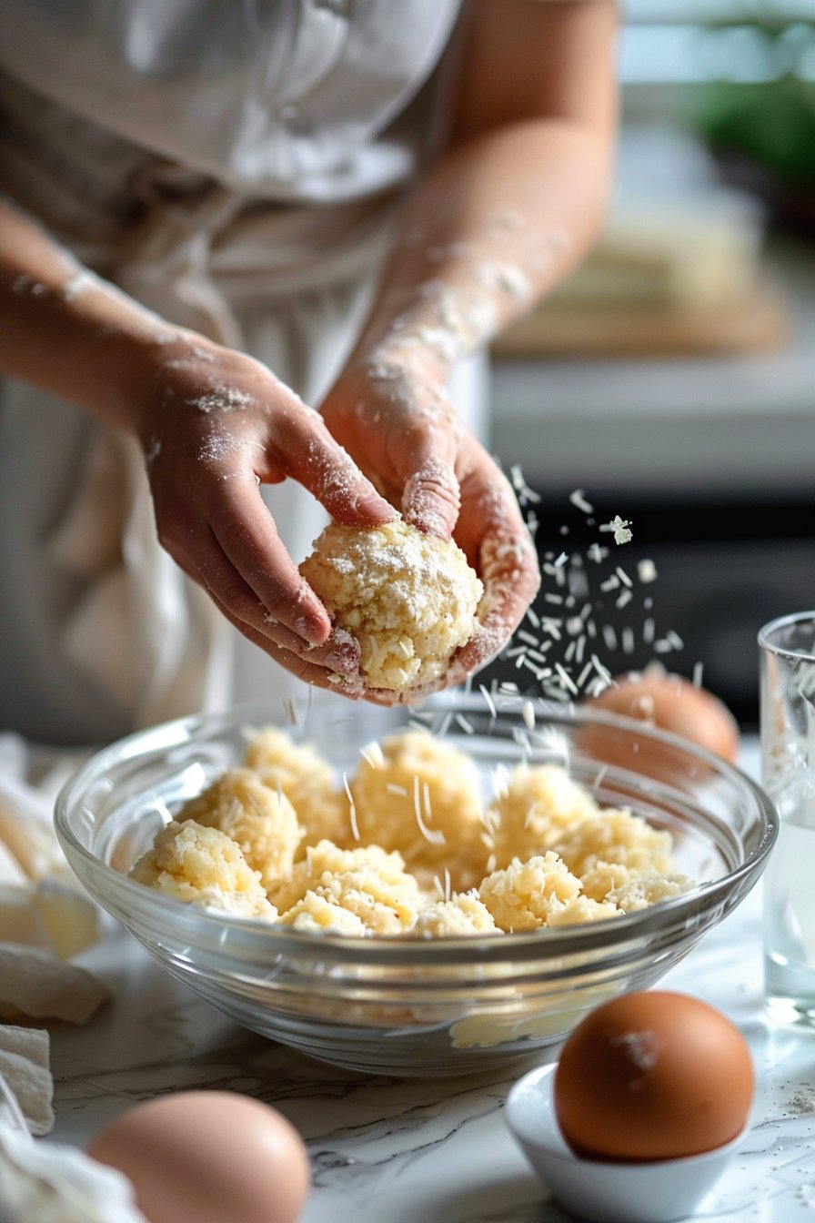 Air Fryer Cheesy Mashed Potato Balls process image