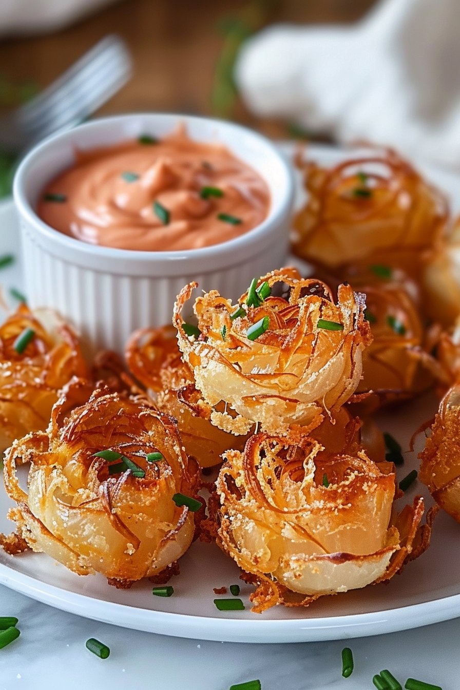 Air Fryer Crispy Mini Blooming Onions for Guilt-Free Snacking serving image