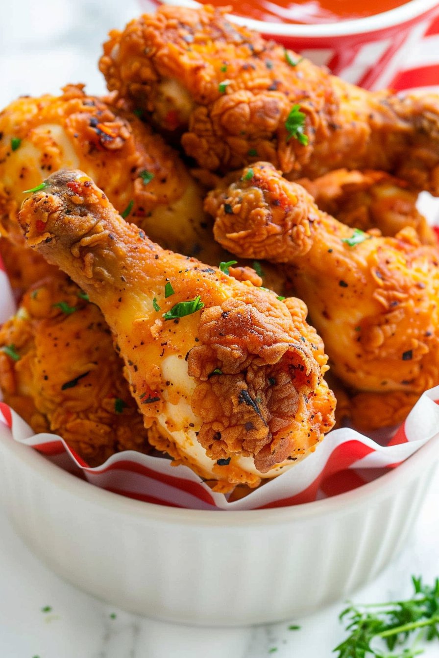 Air fryer KFC Buttermilk Southern Fried Chicken Drumsticks serving image