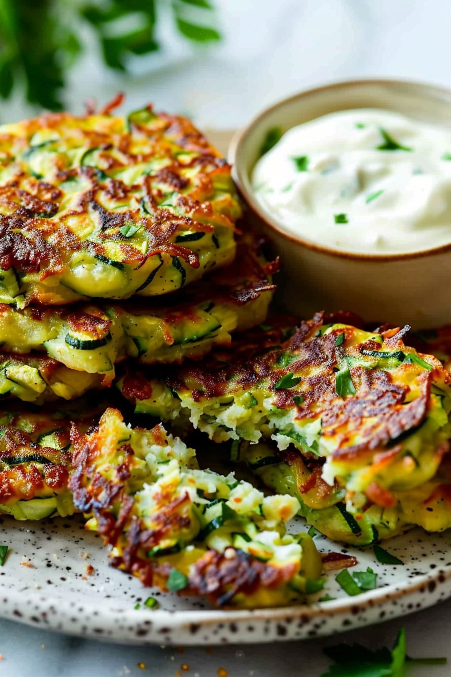 Crispy and Easy Zucchini Fritters serving