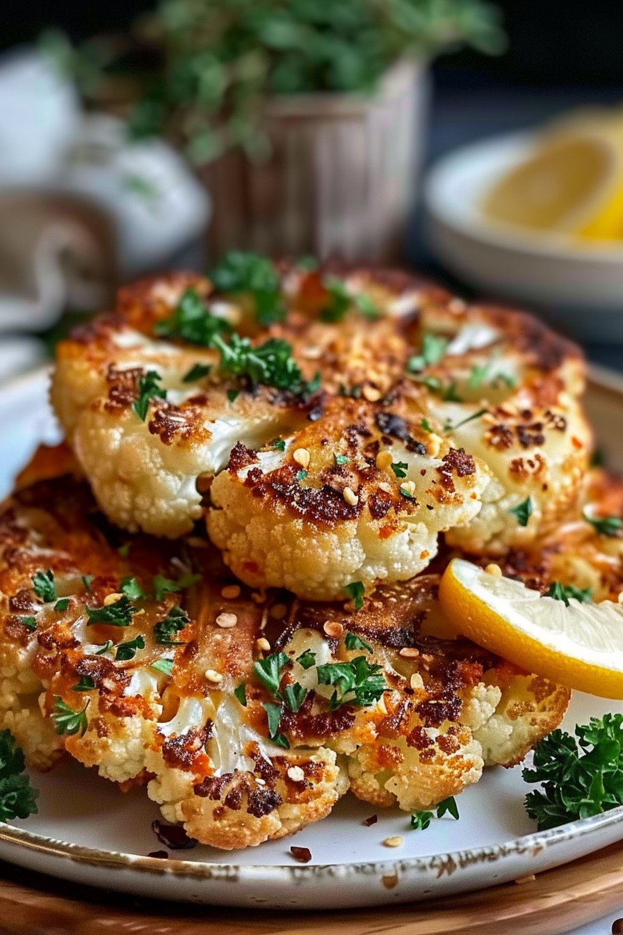 Crispy Baked Cauliflower Steaks serving