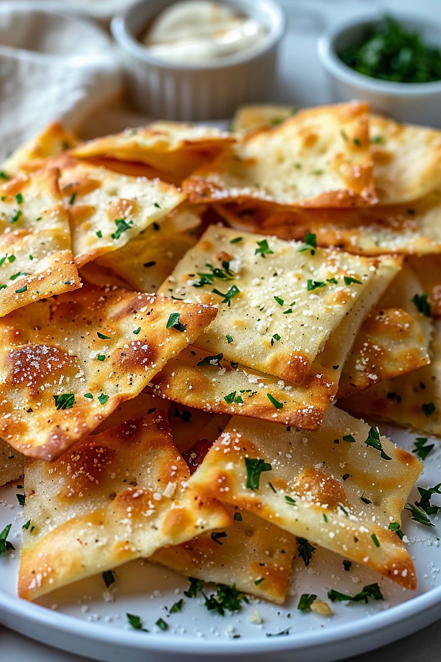 Garlic-Parm Air-Fryer Flatbread Chips serving