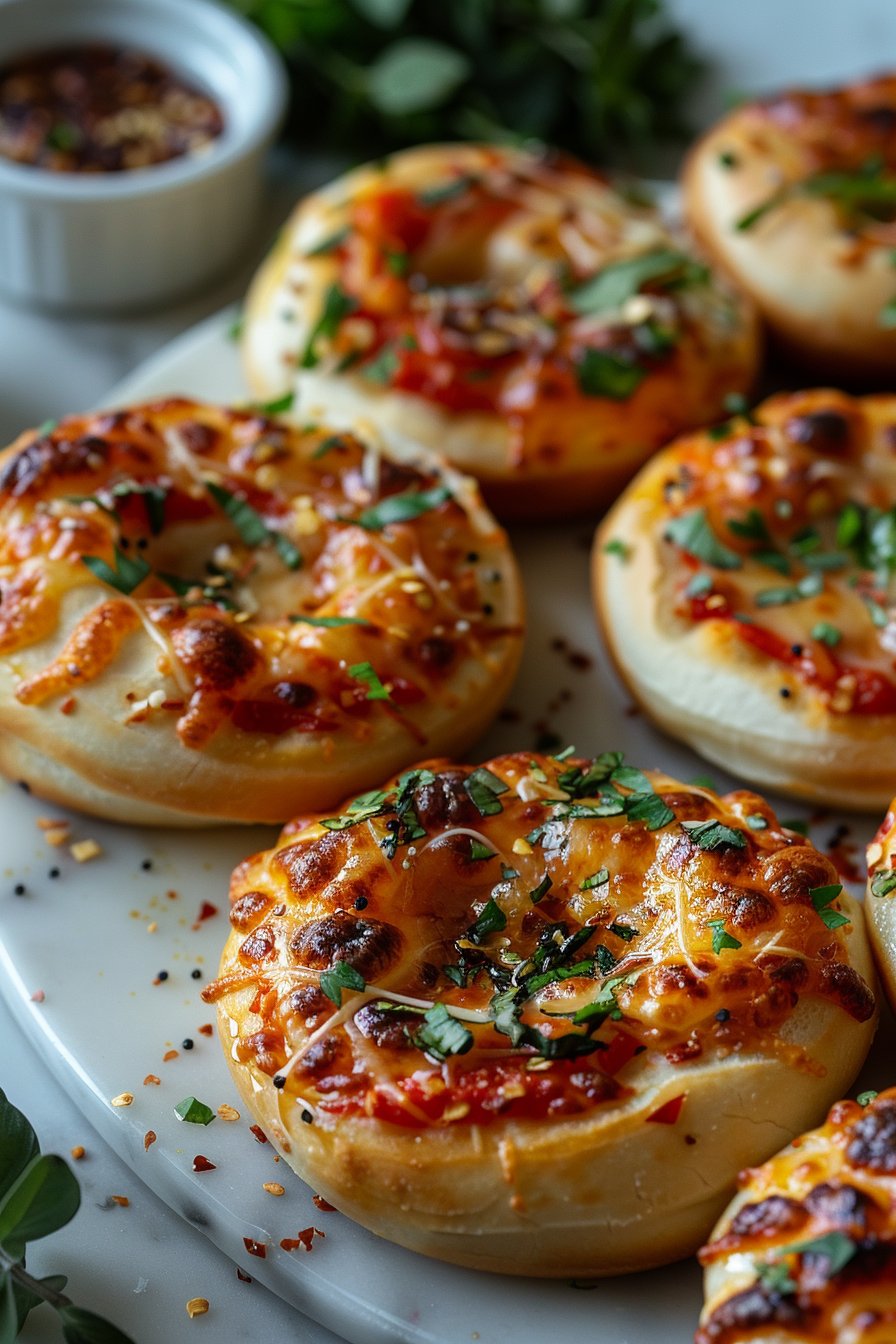 Air Fryer Bagel Pizzas serving