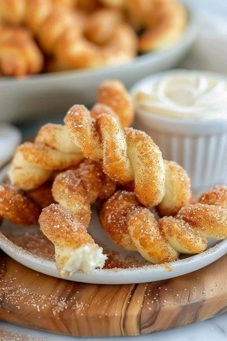 Air Fryer Cinnamon Sugar Twists With Cream Cheese Dip serving image