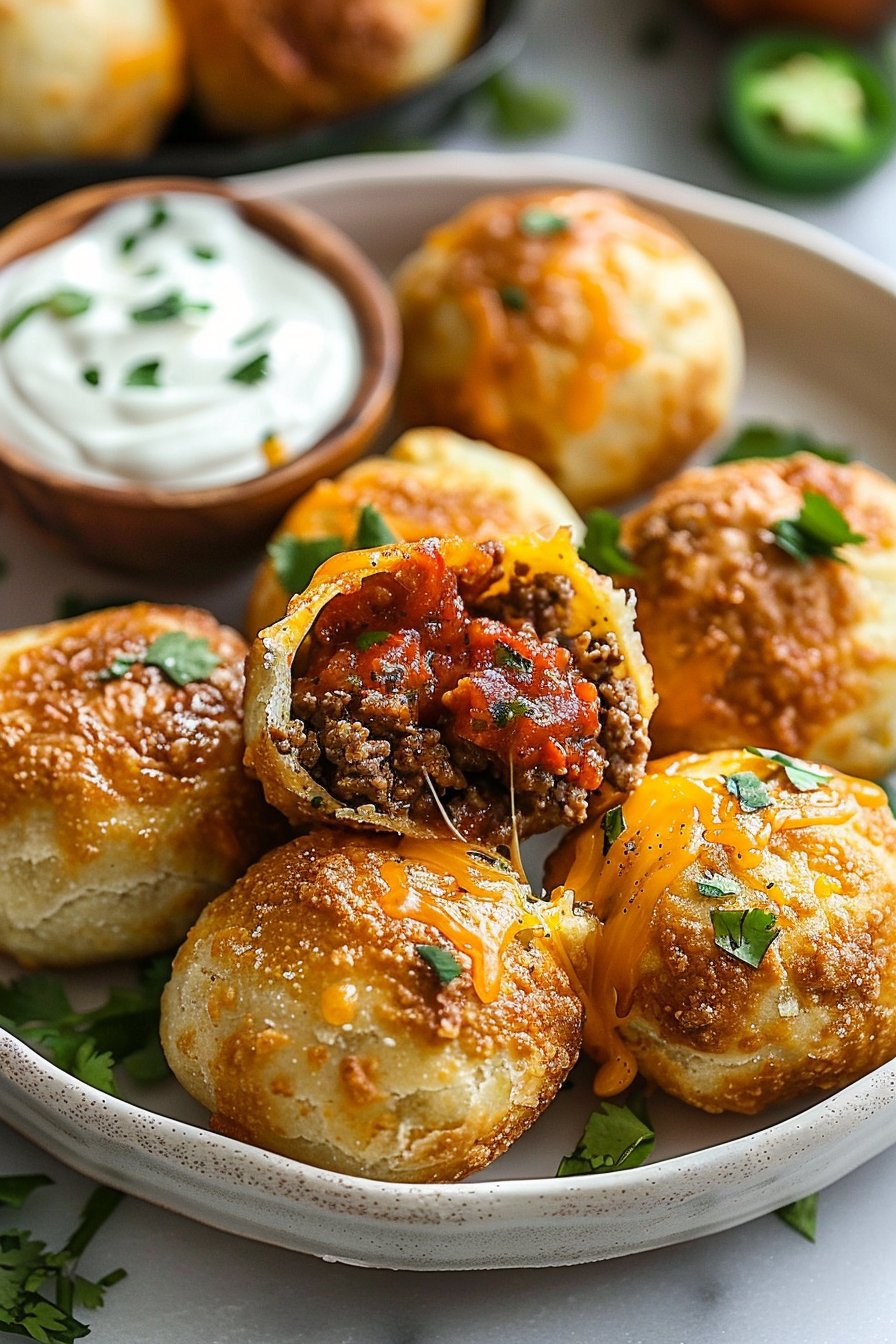 Air Fryer Cheesy Taco Bombs serving image