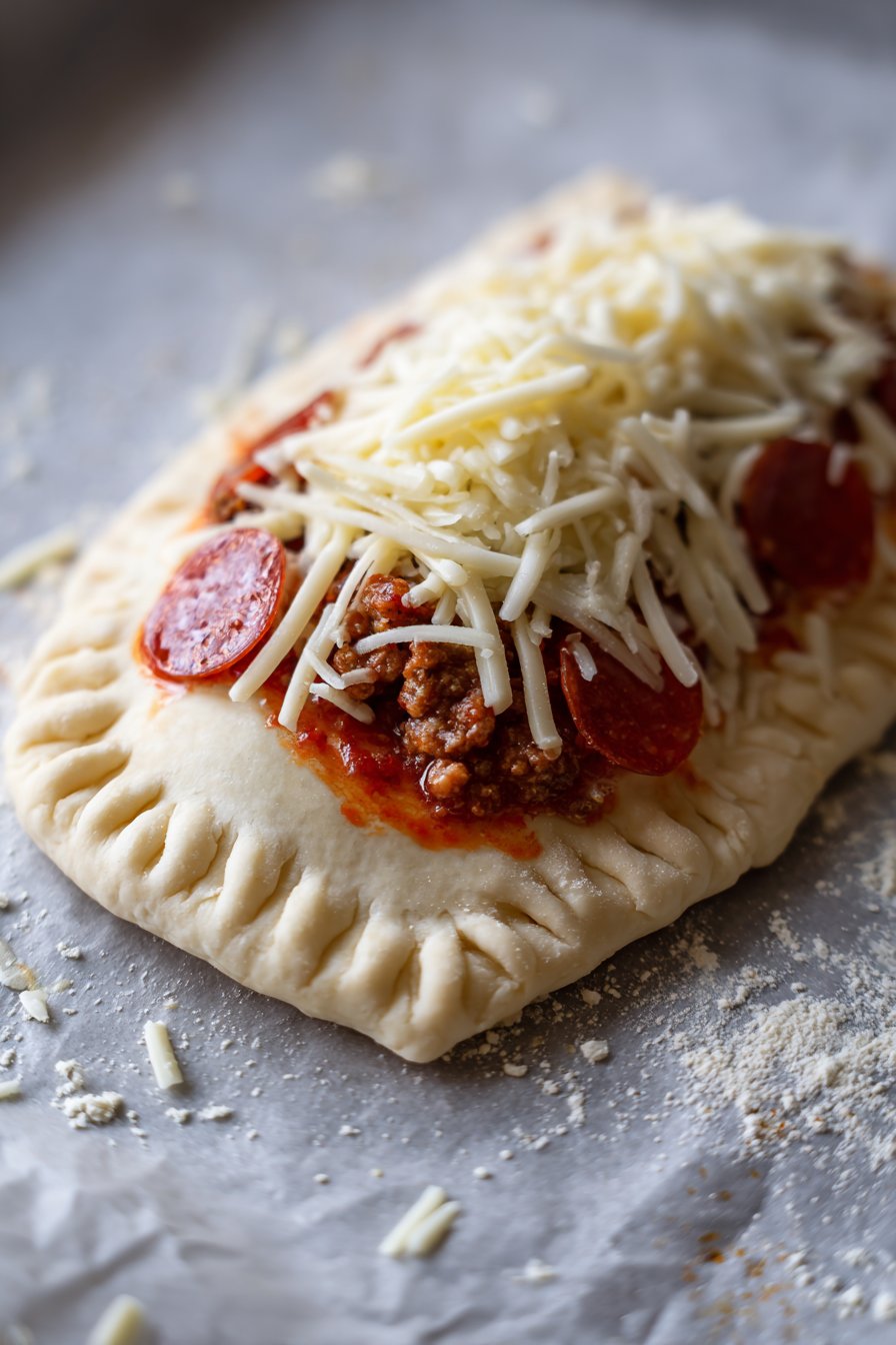 The Best Air Fryer Beef halal beef sausage slices Pizza Pocket process image