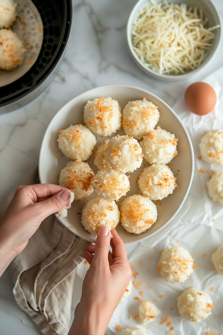 Air Fryer Cheesy Mashed Potato Balls process image