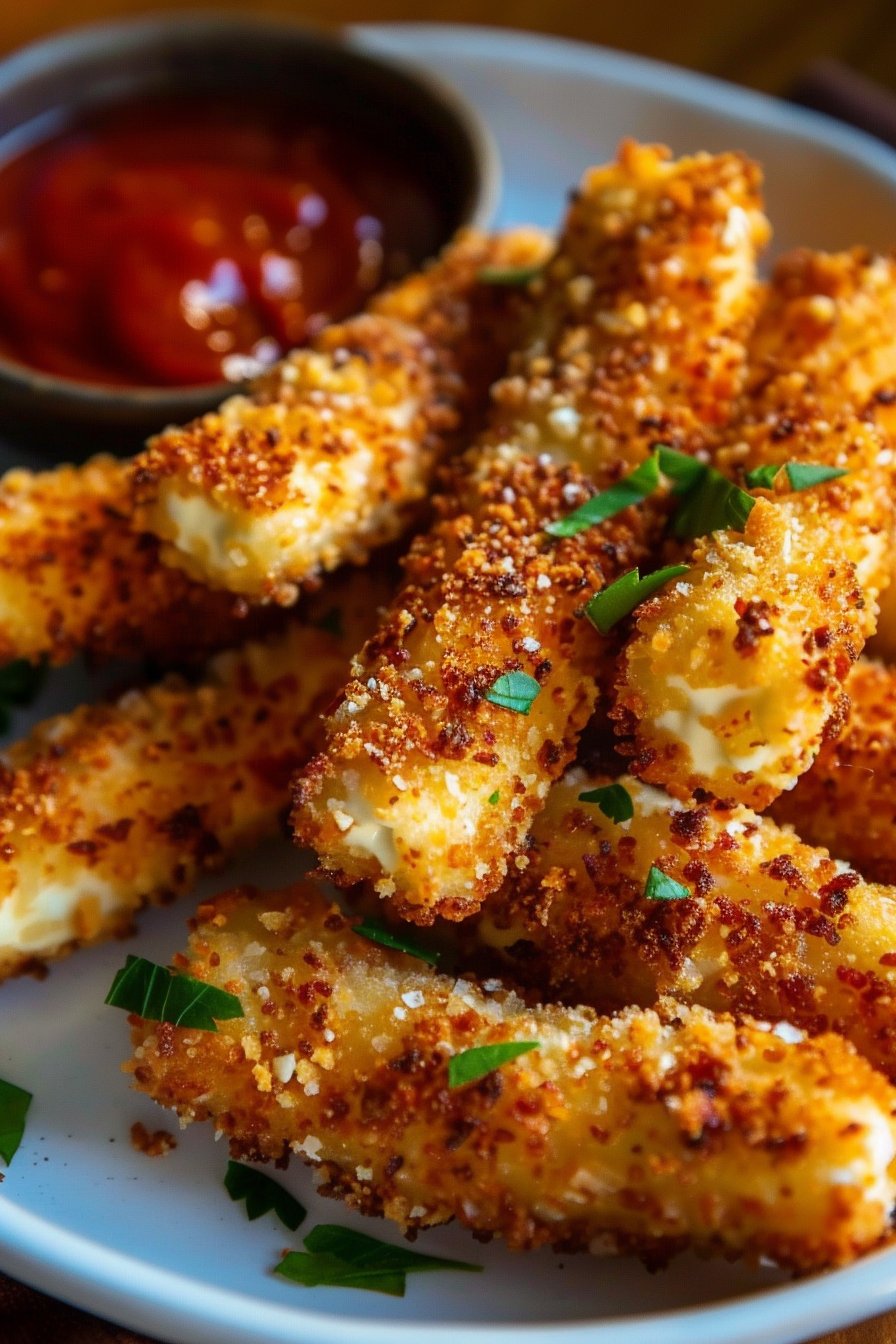 Air Fryer Mozzarella Sticks serving