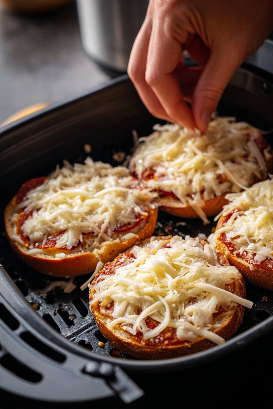 Air Fryer Bagel Pizzas instructions process