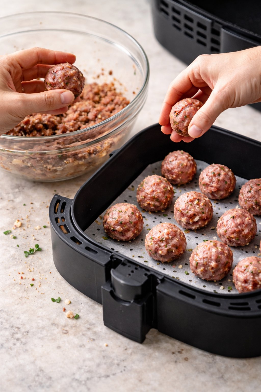 air fryer meatballs process image
