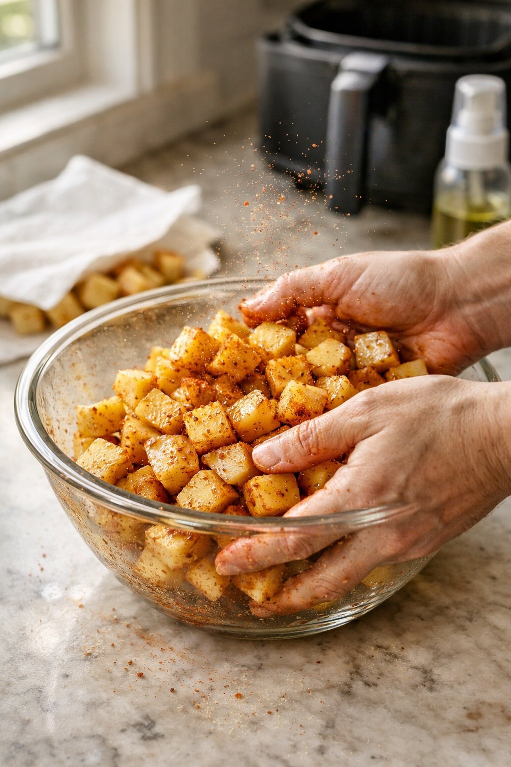Crispy Air Fryer Diced Potatoes for a Quick Flavor Boost process image