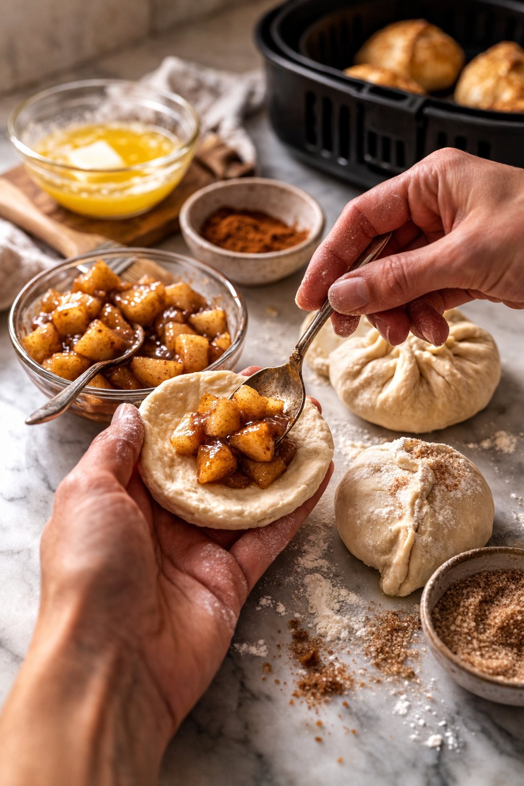 Mouthwatering Air Fryer Apple Pie Bombs process image