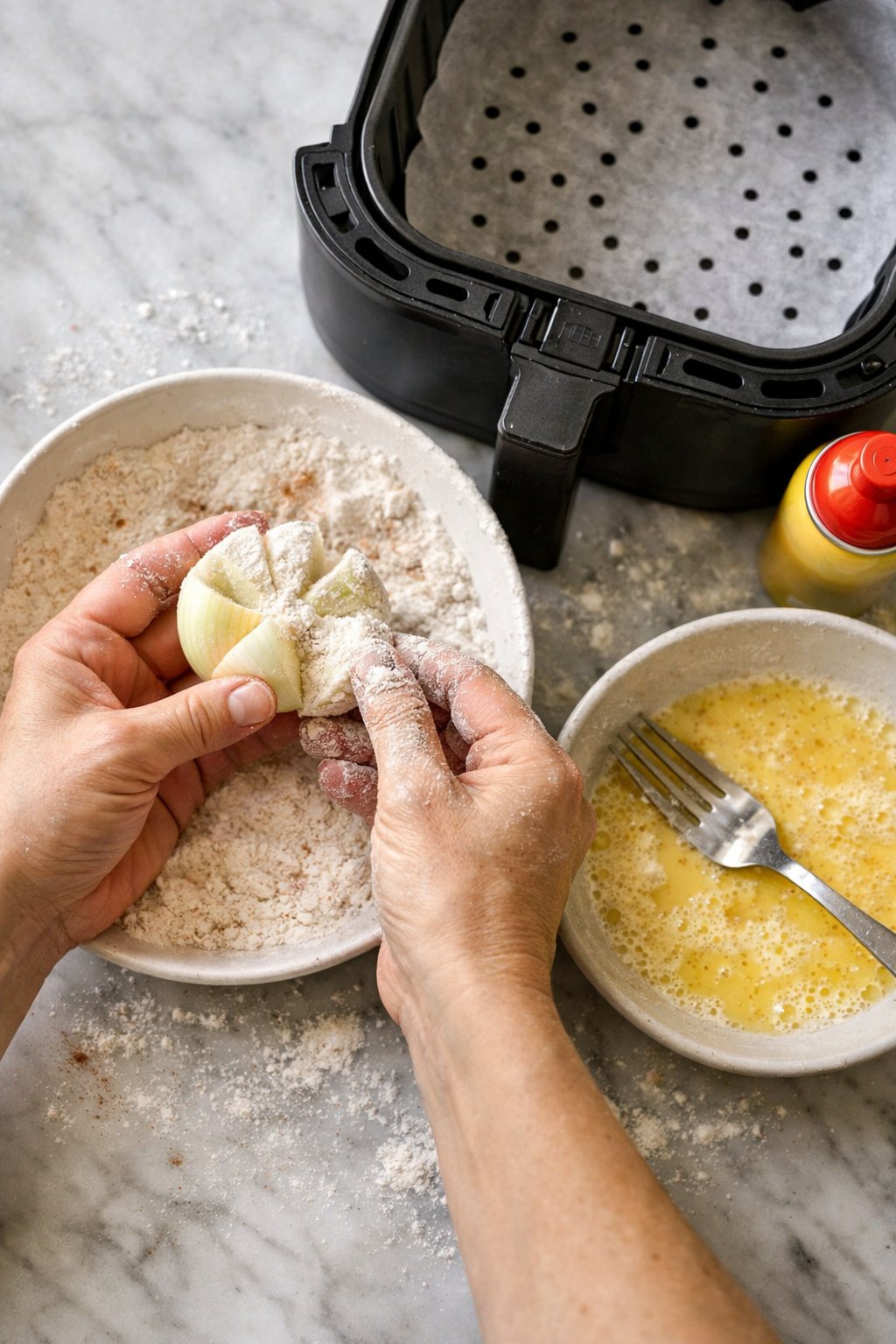 Healthy Mini Air Fryer Blooming Onions: 3x Crispier, 90% Less Oil process image