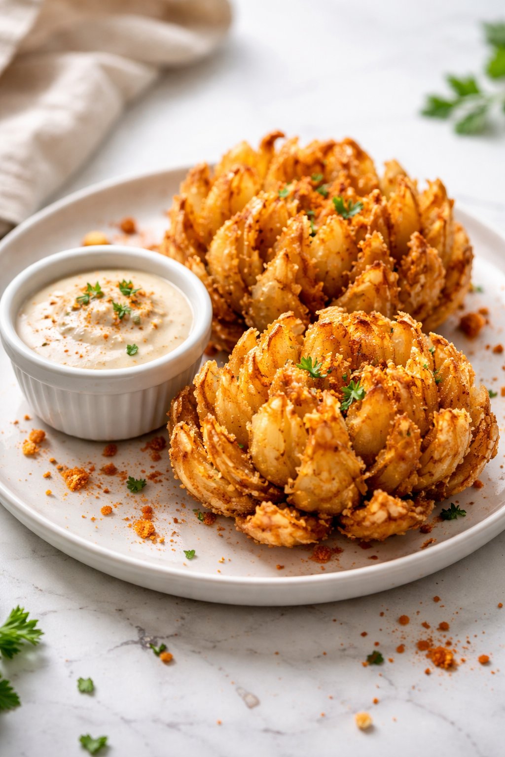Healthy Mini Air Fryer Blooming Onions: 3x Crispier, 90% Less Oil serving image