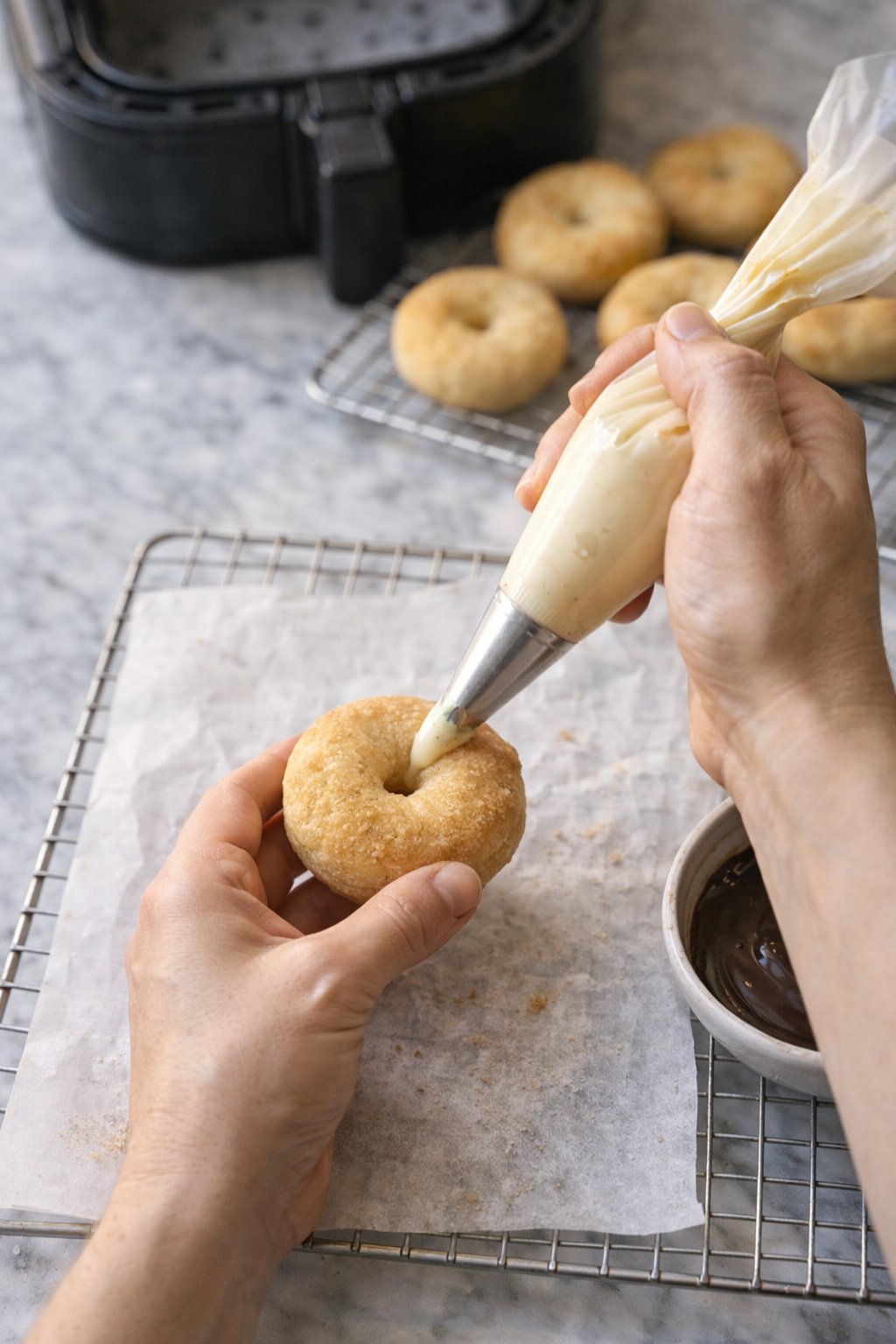 Gluten-Free Air Fryer Boston Cream Donuts process image