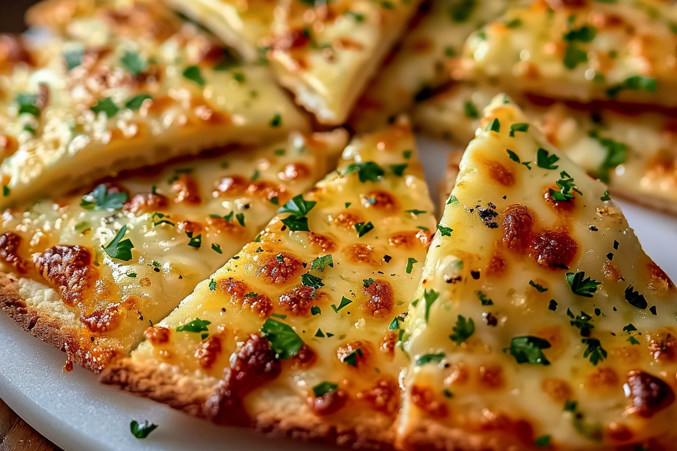 Air Fryer Cheesy Tortilla Garlic Bread recipe card