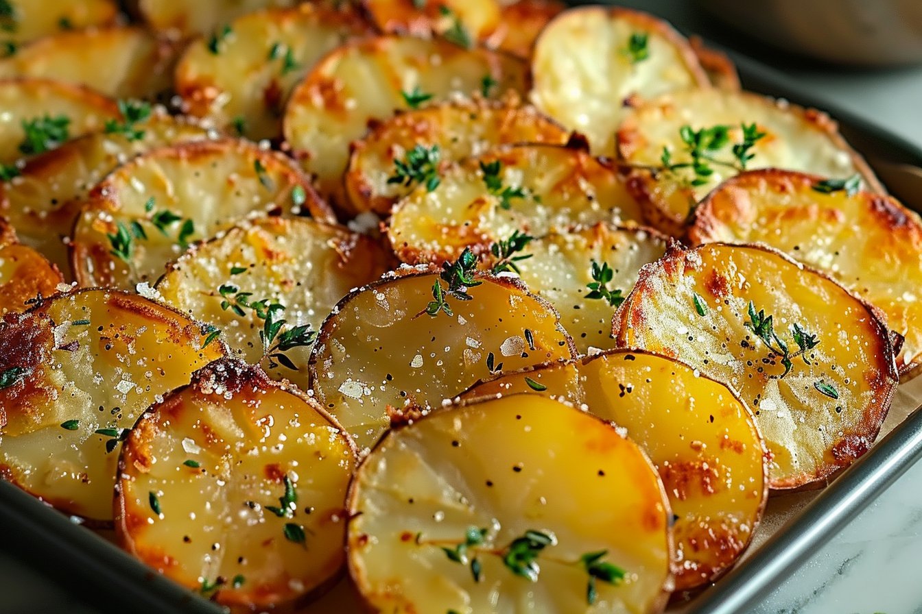 Crispy Sliced Potatoes Easy Oven Baked recipe card