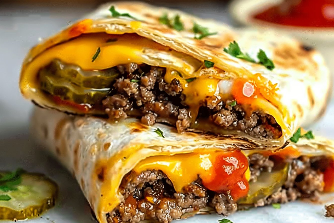 Easy Air Fryer Cheeseburger Wraps recipe card