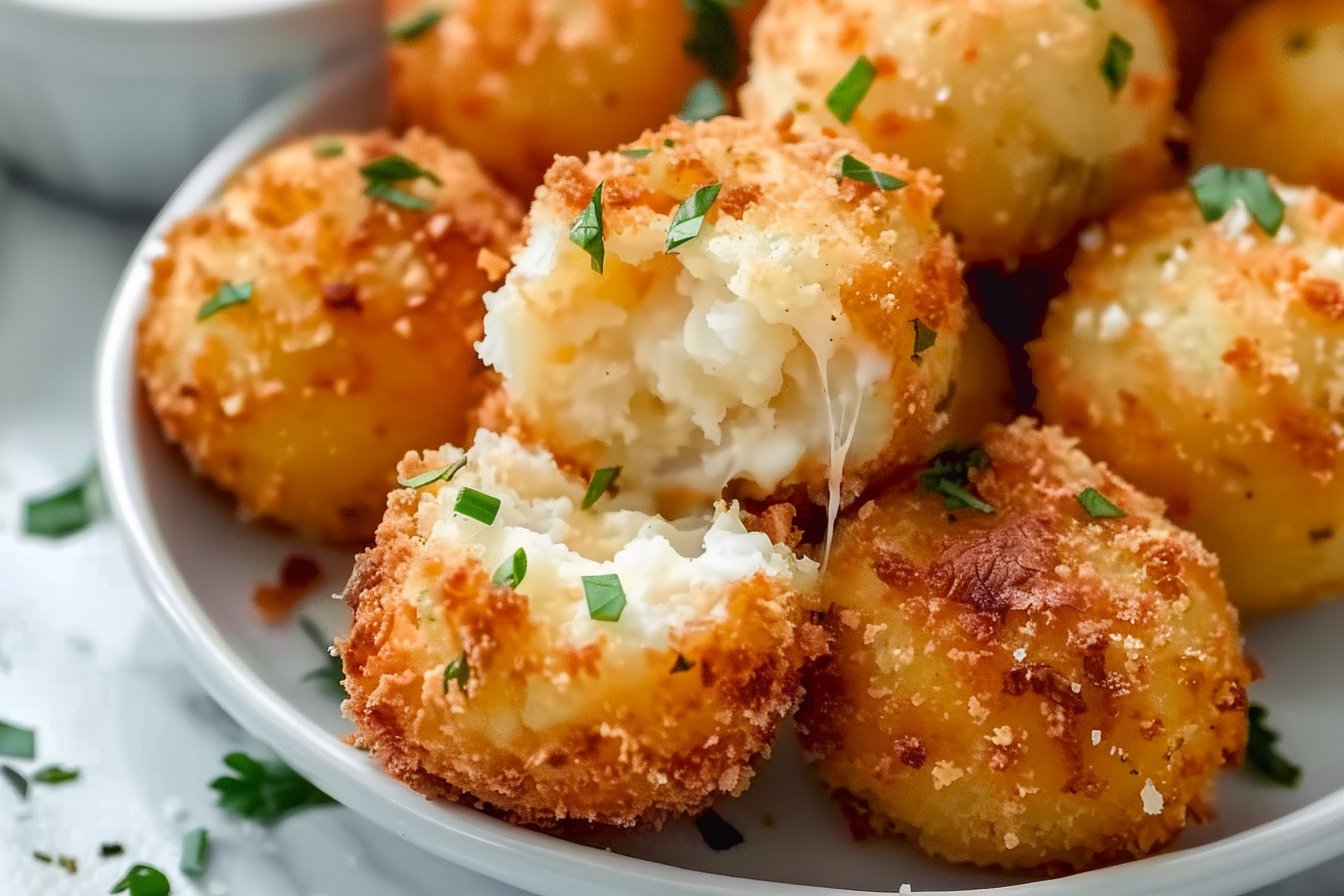 Air Fryer Cheesy Mashed Potato Balls recipe card
