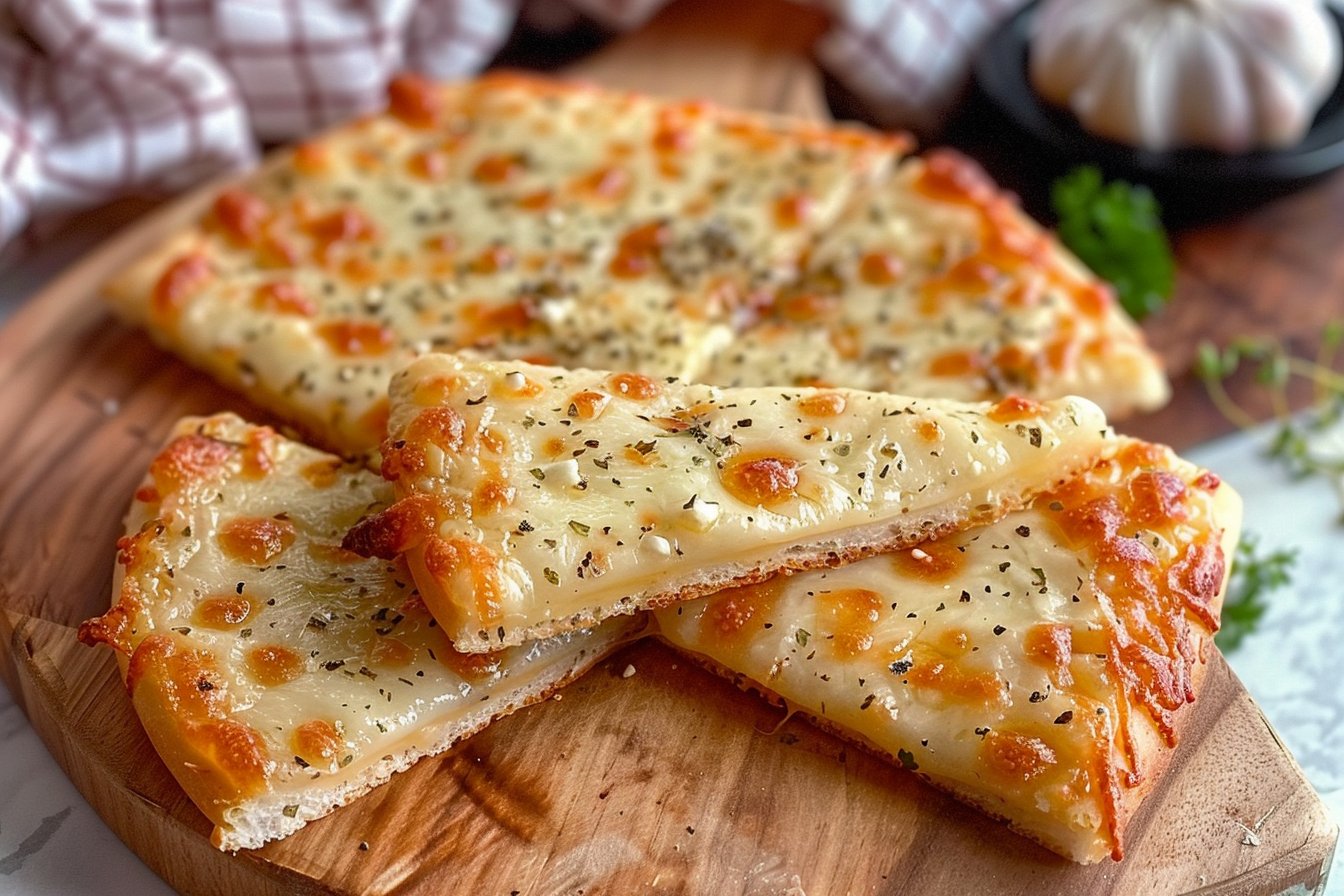 Air Fryer Cheesy Tortilla Garlic Bread recipe card