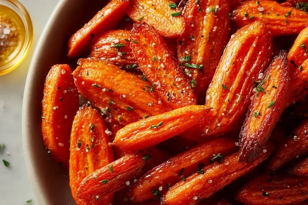Crispy air fryer carrot chips served in a bowl for a healthy snack.