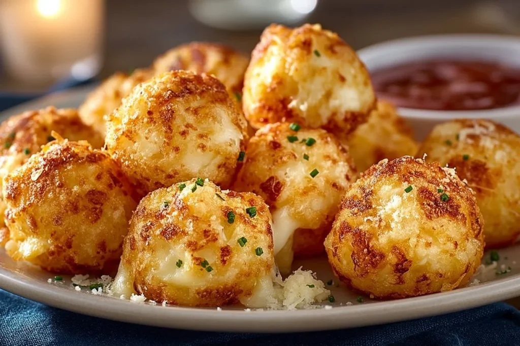Crispy air fryer cheese balls served with dipping sauce