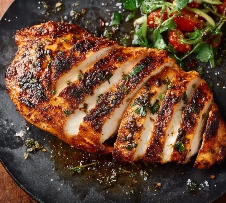 Deliciously cooked air fryer chicken breast served on a plate.
