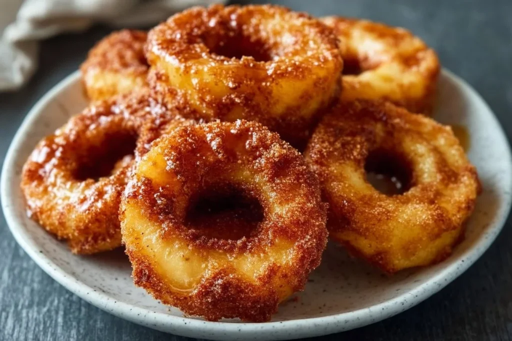 Delicious Air Fryer Cinnamon Apple Rings garnished with cinnamon sugar
