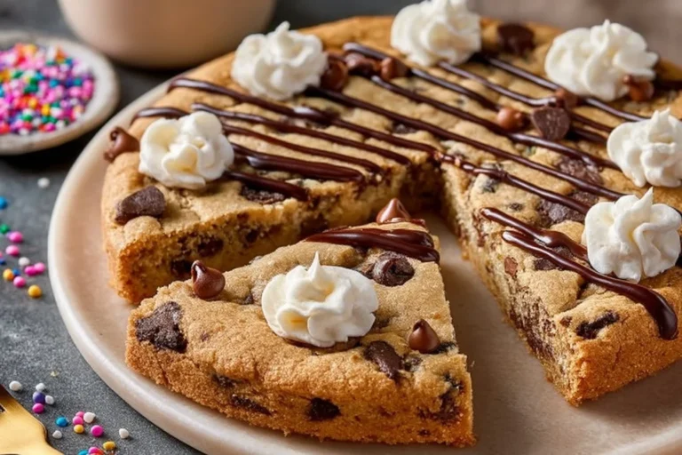 Delicious Air Fryer Cookie Cake topped with chocolate chips and sprinkles