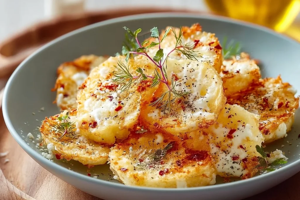 Crispy air fryer cottage cheese chips served in a bowl