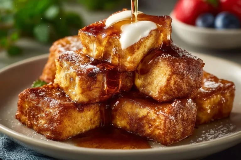 Delicious air fryer French toast bites on a plate, perfect for breakfast.
