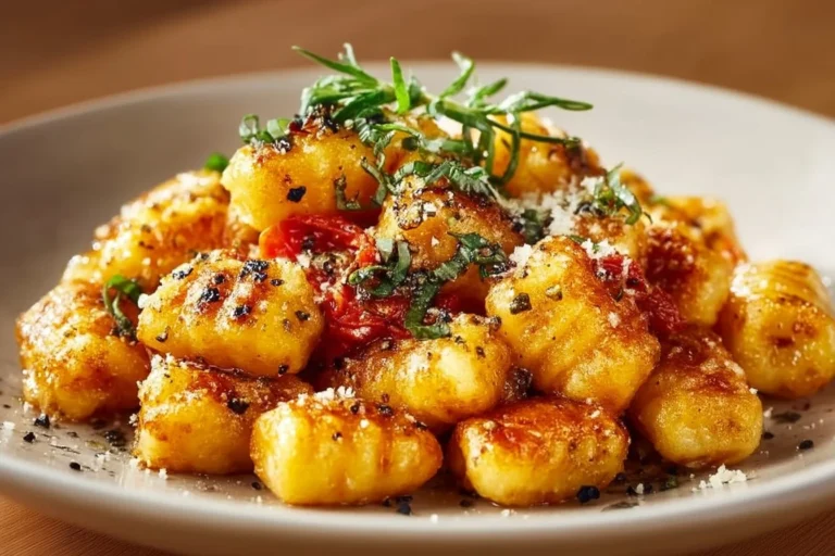 Crispy Air Fryer Gnocchi served in a bowl, garnished with herbs
