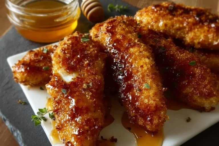 Crispy air fryer honey butter garlic tenders served on a plate.