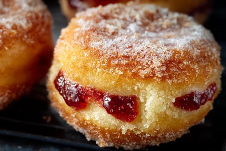 Delicious air fryer jelly donuts ready to enjoy, golden and filled with fruit jelly.