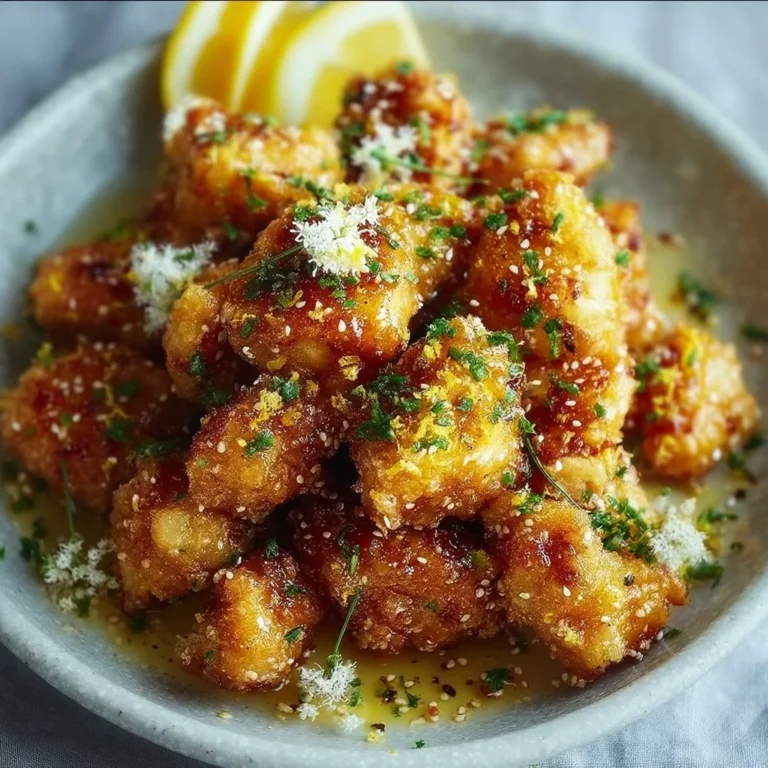 Air Fryer Lemon Chicken Bites with crispy coating and fresh lemon garnish